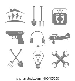 Grey icons set on white background