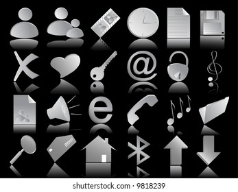 grey icons vector set on the black background