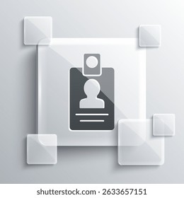 Grey Identification badge icon isolated on grey background. It can be used for presentation, identity of the company, advertising. Square glass panels. Vector