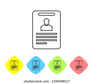 Grey Identification badge line icon isolated on white background. It can be used for presentation, identity of the company, advertising. Set icon in color rhombus buttons. Vector Illustration