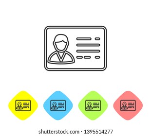 Grey Identification badge line icon isolated on white background. It can be used for presentation, identity of the company, advertising. Set icon in color rhombus buttons. Vector Illustration