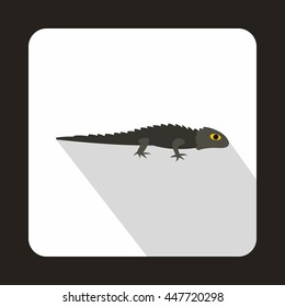 Grey iguana icon in flat style with long shadow. Reptiles symbol