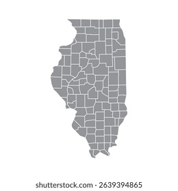 Grey Illinois administrative map isolated white background
