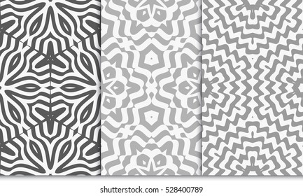 grey illusion floral seamless pattern set. vector illustration. for design, interior, wallpaper, invitation