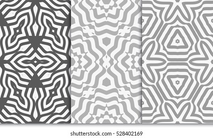 grey illusion floral seamless pattern set. vector illustration. for design, interior, wallpaper, invitation