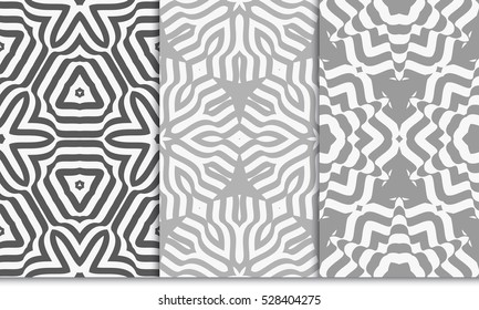 grey illusion floral seamless pattern set. vector illustration. for design, interior, wallpaper, invitation