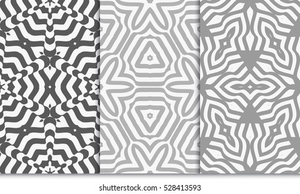 grey illusion floral seamless pattern set. vector illustration. for design, interior, wallpaper, invitation
