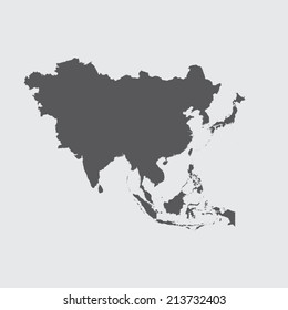 A Grey Illustration of the outline of the continent of Asia