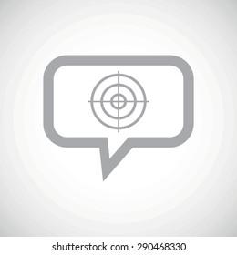 Grey image of aim in chat bubble, on white gradient background