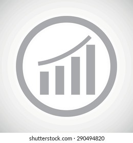 Grey image of bar graphic in circle, on white gradient background