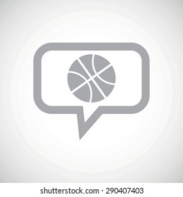 Grey image of basketball ball in chat bubble, on white gradient background