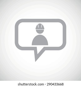 Grey image of builder in helmet in chat bubble, on white gradient background