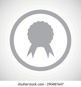 Grey image of certificate seal in circle, on white gradient background
