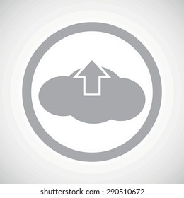 Grey image of cloud and up arrow in circle, on white gradient background