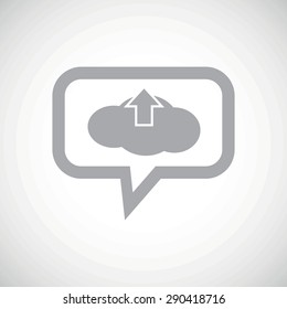 Grey image of cloud with down arrow in chat bubble, on white gradient background