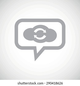 Grey image of cloud with exchange symbol in chat bubble, on white gradient background