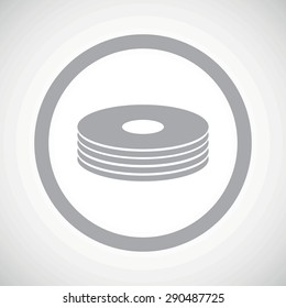 Grey image of disc pile in circle, on white gradient background