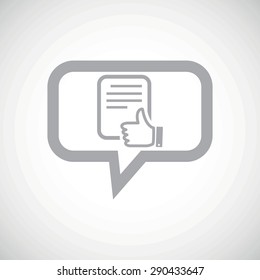 Grey image of document with like symbol in chat bubble, on white gradient background