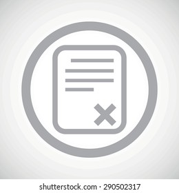 Grey image of document page with cross in circle, on white gradient background