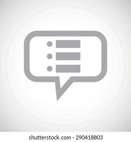Grey image of dotted list in chat bubble, on white gradient background