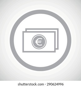 Grey image of euro banknote in circle, on white gradient background