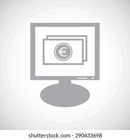 Grey image of euro banknote on screen, on white gradient background