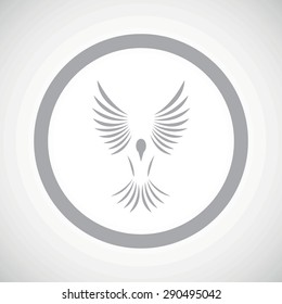 Grey image of flying bird in circle, on white gradient background