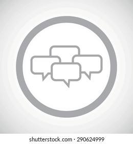 Grey image of four chat bubbles in circle, on white gradient background