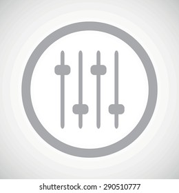 Grey image of four console faders in circle, on white gradient background