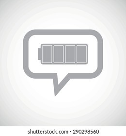 Grey image of full battery in chat bubble, on white gradient background