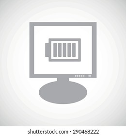 Grey image of fully charged battery on screen, on white gradient background