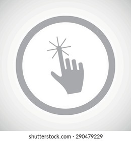 Grey image of hand cursor in circle, on white gradient background