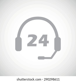 Grey image of headset and text 24, on white gradient background