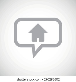 Grey image of house in chat bubble, on white gradient background