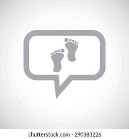 Grey image of human footprints in chat bubble, on white gradient background