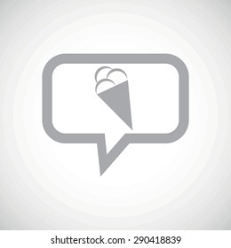 Grey image of ice cream cone in chat bubble, on white gradient background