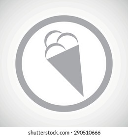 Grey image of ice cream cone in circle, on white gradient background