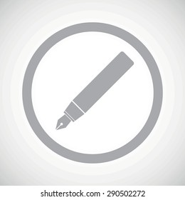 Grey image of ink pen in circle, on white gradient background