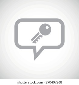 Grey image of key in chat bubble, on white gradient background