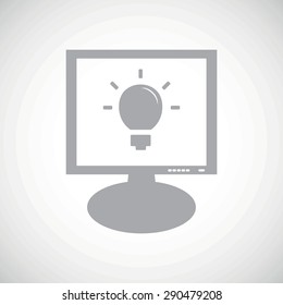 Grey image of light bulb on screen, on white gradient background