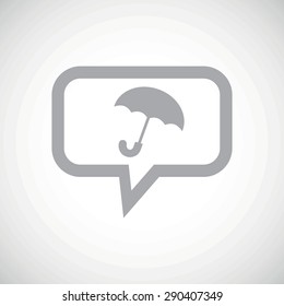 Grey image of open umbrella  in chat bubble, on white gradient background