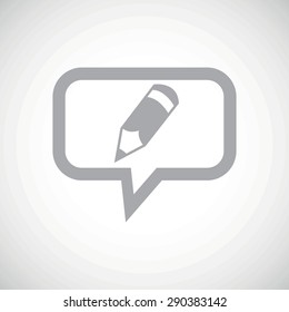 Grey image of pencil in chat bubble, on white gradient background