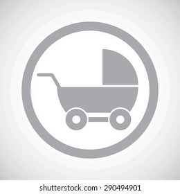Grey image of perambulator in circle, on white gradient background