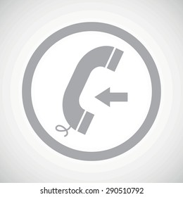 Grey image of phone receiver and left arrow in circle, on white gradient background