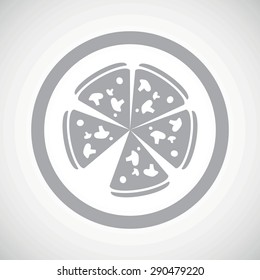 Grey image of pizza in circle, on white gradient background