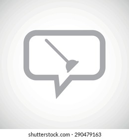 Grey image of plunger in chat bubble, on white gradient background