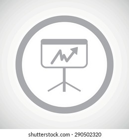 Grey image of rising graphic on screen in circle, on white gradient background