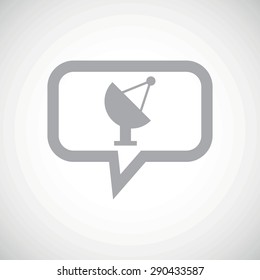 Grey image of satellite dish in chat bubble, on white gradient background