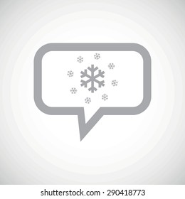 Grey image of several snowflakes in chat bubble, on white gradient background