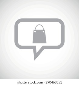 Grey image of shopping bag in chat bubble, on white gradient background